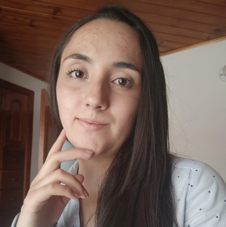 la imagen puede contner a una mujer de cabello largo,levemente sonreida.